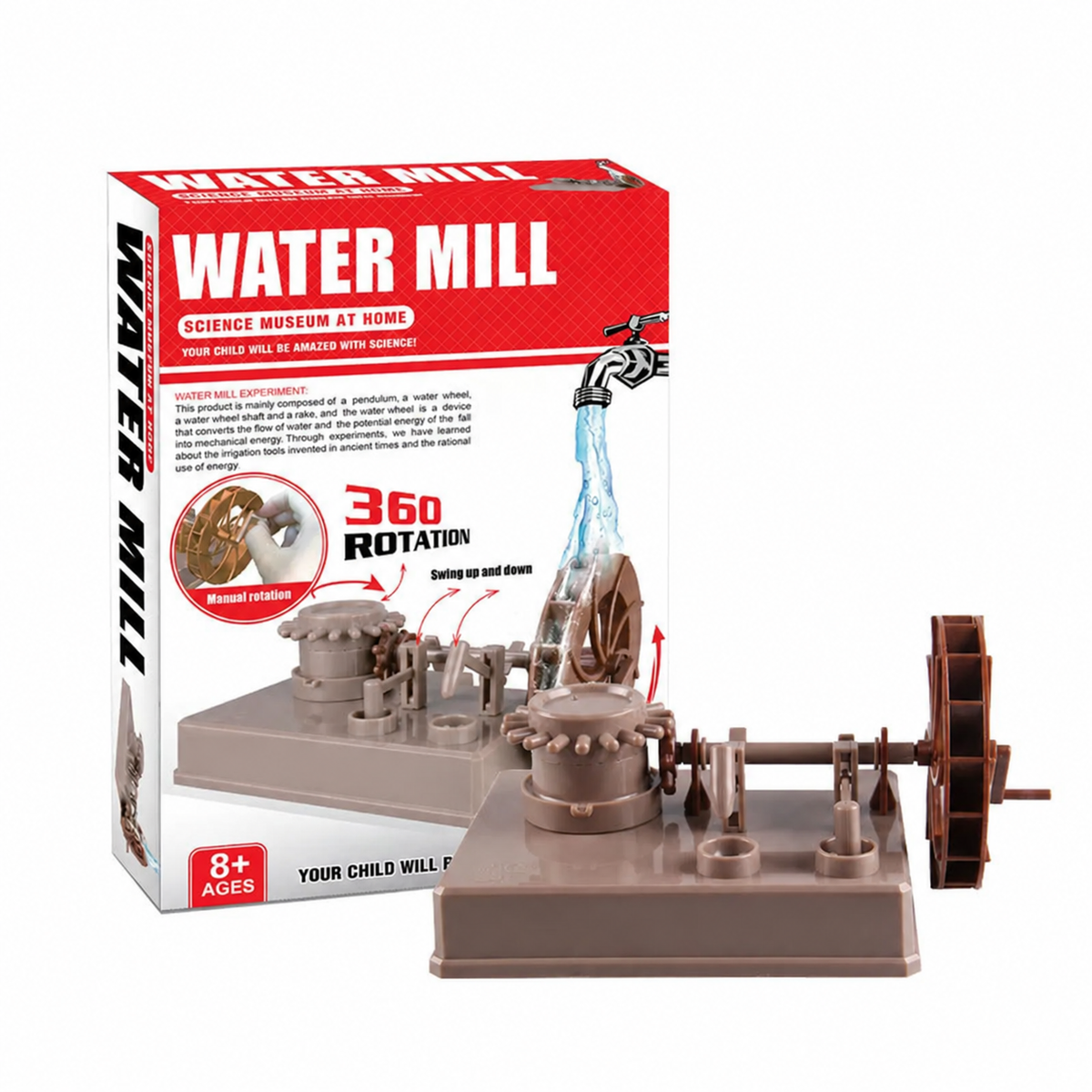 Water Mill Experiment Kit – Waterwheel, Gears & Cam-Driven Pestle STEM Model